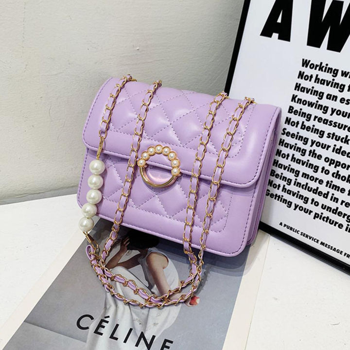 Diamond Lattice Chain Pearl Ladies Shoulder Bag