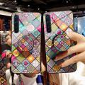 Phone case OPPO A91 case Shiny Gold Foil Phone Soft with Bracket Lanyard Patterned Glass Shell For OPPO A91 Protective Back Cover.