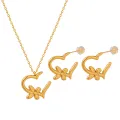 Cross border lines love butterfly flower design pendant necklace titanium steel gold plated earrings jewelry set wholesale. 