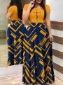 T9042 Amazon AliExpress 2023 Summer New European and American Temperament Commuter Digital Printed Long Dress.