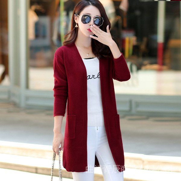 Knitted Cardigan Mid-Length Sweater Coat for Women 2024 Spring