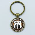Vintage ROUTE 66 Keychain Motorcycle Car Keyring Handmade Glass Cabochon Key Chain Holder Women Men Jewelry Gift. 
