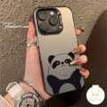 MissConnie Lovely Simple Panda Cartoon Luxury Plating Metal Phone Case Compatible for IPhone 15 11 Pro Max 15 14 Plus 14 11 12 13 15 Pro Max XR XS Max X Couples Cute Funny Panda Soft Cover. 