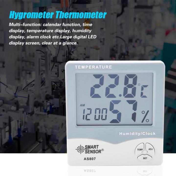 AS807 AS-807 Digital Hygrometer AS807 Thermometer Humidity Temperature Meter Testers Weather With Calendar & Clock Alarm Tools 