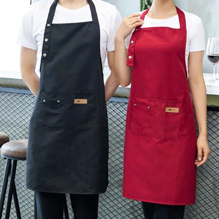 Adjustable Waterproof Fashion Solid Cooking Kitchen Bib Canvas Apron Dress With Pocket Side Wipes