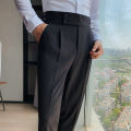 British Style Autumn New Solid High Waist Trousers Men Formal Pants 2022 High Quality Slim Fit Business Casual Suit Pants Hommes.