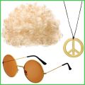 Disco Wig Set Men Hippie Costume Accessories Set 70s Disco Men's Accessories Elastic Afro Wigs 3Pcs Halloween smbph. 