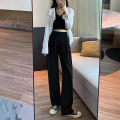 Pear Shapes Wide-Leg Suit Pants Women's Spring/Summer High Waist Drooping Straight Mop Slimming Casual Narrow Black Pants.