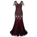 Women 1920s Great Gatsby Dress Long 20s Flapper Dress Vintage V Neck Sequins Beads Maxi Party Dress Mesh Prom Gown Elegant Dress. 