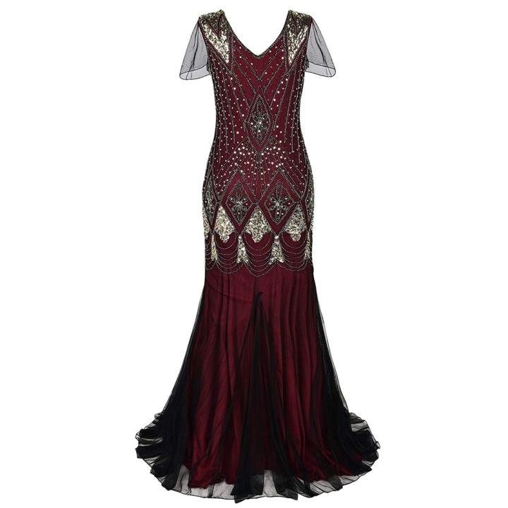 Women%201920s%20Great%20Gatsby%20Dress%20Long%2020s%20Flapper%20Dress%20Vintage%20V%20Neck%20Sequins%20Beads%20Maxi%20Party%20Dress%20Mesh%20Prom%20Gown%20Elegant%20Dress%20-%20Image%203