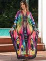 Fashions Plus Size Kaftan Dresses for Women Print Beach Bikini Swimsuit Caftan mumu Dress Batwing Sleeve Cover Up. 