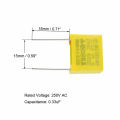 3Pcs- YELLOW BOX TYPE 0.33uF 275VAC Electric Power Polypropylene Metal Film Box Capacitor Axial Film Molded 0.33uF 275VAC Capacitors 2 Pin Leads Terminals Connections Leg. 