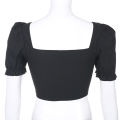 Women Solid Color Crop Top, Puff Sleeves Square Collar Pullover Vintage Style Clothes. 