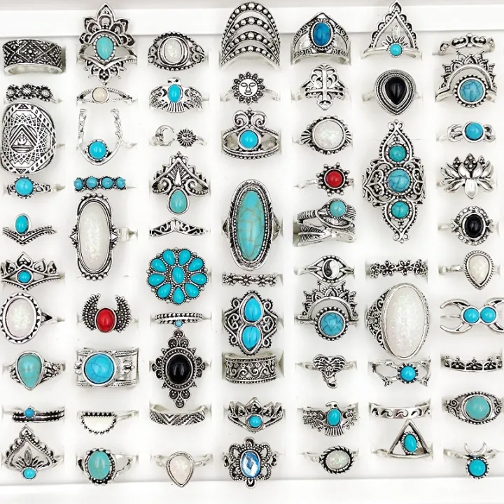 Alien%2050/100Pcss/Lot%20Vintage%20Boho%20Blue%20Stone%20Turquoise%20Rings%20for%20Women%20Wholesale%20Mix%20Styles%20Ethnic%20Finger%20Ring%20Set%20Jewelry%20Party%20Gifts%20-%20Image%202