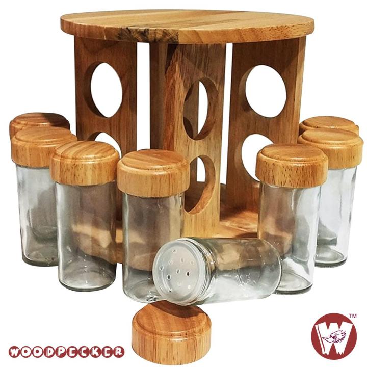 Exceotional Quality Wooden Revolving Glass Spice Rack Piece