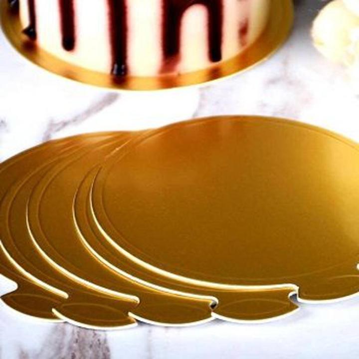 2Pcs/Set Gold  Mat Bottom Foam Cake Base Boards Paper Board Round Dessert Tray Christmas Cake Decoration Tools-20cm [GOLD]