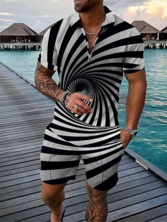 Men's Polo Shirt Set Casual Tracksuit Pieces Zipper Suit Men