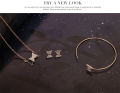 European and American source diamond bow three-piece necklace, earrings, bracelet, wedding accessories set.