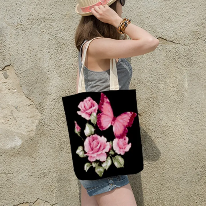 Butterfly%20Print%20Shoulder%20Bags%20Female%20Shopping%20Tote%20Black%20Canvas%20Foldable%20Reusable%20Casual%20Student%20Portable%20School%20Handbag%20Trendy%20-%20Image%206