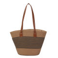 Tas Tote tali katun tas jinjing kapasitas besar tas bahu wanita rotan tas tangan anyaman anyaman liburan musim panas dompet besar.