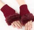 1 Pair Fashion Women Faux Rabbit Fur Hand Wrist Crochet Knitted Fingerless Gloves. 