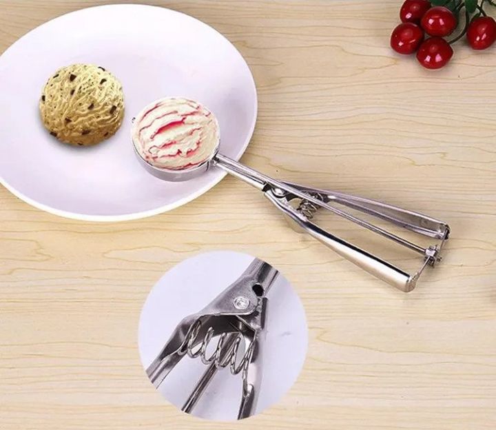 Stainless Steel Ice Cream Scoop Spoon Ice Cream Scoops Stacks Mash Potato Watermelon Spring Handle Spoon Scoop Kitchen Tools