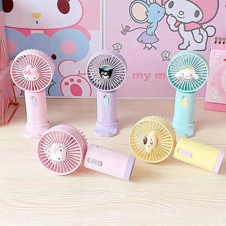 Sanrio Hello Kitty Kawaii USB Charge Handheld Small Fan Anime Kuromi Cute Fashion Portable Mini Electric Fans Air Cooler Gift