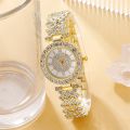 6PCS Set Watch Full Diamond Fashion Women Quartz Watch Ring Necklace Earrings Rhinestone Watches Bracelet Set Clock for Female.