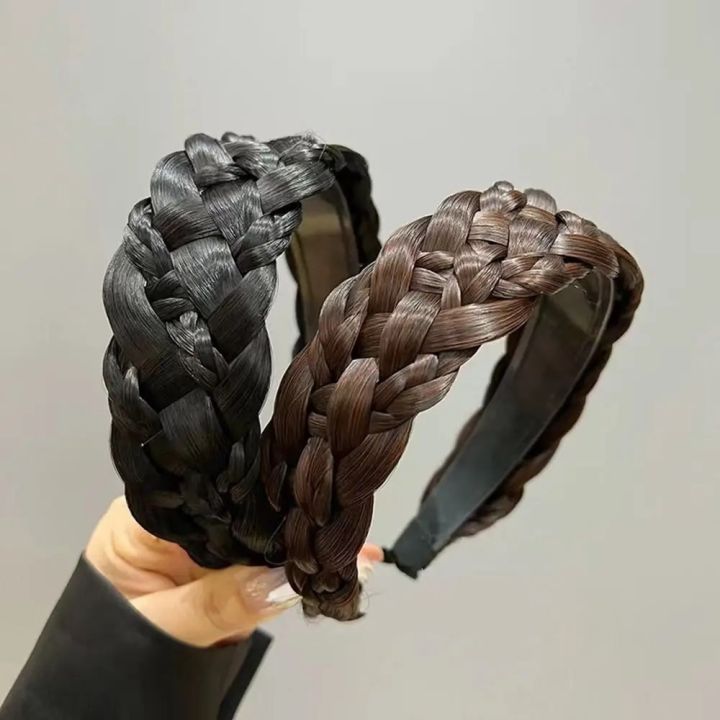 Daily Six Strand Wig Headband Wide Simple Female Hairbands Twist Braided Hair Hoop Daily Retro Wash Face Headdress
