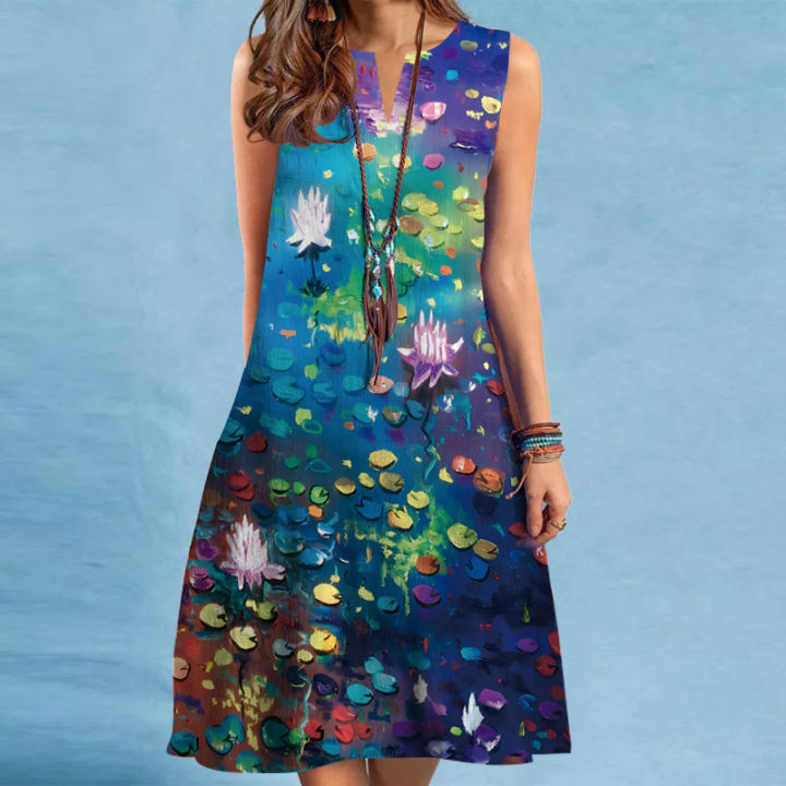 2023European%20and%20American%20New%20Dress%20Women's%20Fashion%20Bohemian%20Beach%20DressVCollar%20Sleeveless%20Foreign%20Trade%20Dress%20-%20Image%203