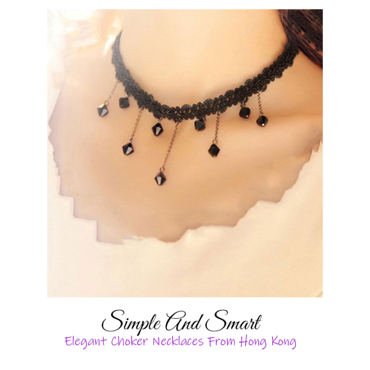 Necklace%20For%20Girls%20Choker%20Necklace%20Women%20Fashion%20Jewelry%20CN-01B%20Simple%20And%20Smart%20Black%20Lace%20Necklace%20With%20Hanging%20Beads%20-%20Image%203