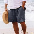 New Men's Linen Short Shorts Drawstring Pants Male Men Summer Cotton Breathable Solid Color Shorts Trousers Clothing Streetwear.
