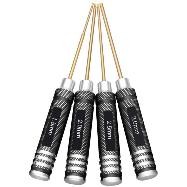ZOROOM 4 Pcs 1.5 / 2.0 / 2.5 / 3.0 mm Hex Screwdriver Set Titanium Hex Wrench Tool Set for Multi-Axis FPV RC Tool