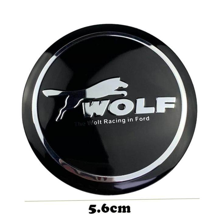 【Toy life hall】4Pieces Car Wheel Rim Center Sticker Decoration for Wolf Logo Tire Hub Cap Emblem Accessories for Focus Kuga Ecosport Ranger Mustang Everest