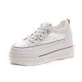 7cm Sewing Genuine Leather Women Wedge Shoes Platform Wedge Sneakers High Heel Breathable Female Casual High Shoes. 