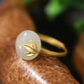 National tide retro palace bamboo slub leaf gilt craft Ping An clasp ring ring ring Internet celebrity live broadcast jade jewelry. 