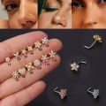 1PCS Crystal Flower Nose Stud L Shape Stainless Steel Cz Heart Nose Ring And Stud Butterfly Nose Ring Real Piercing Jewelry Lot. 