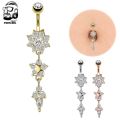 1pc New Zircon Fashion Surgical Steel Navel Piercing Flower Pendant Belly Button Rings Belly Piercing Body Jewelry Dangle. 
