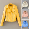 Women Jacket Long Sleeves Autumn Winter Short Type Faux Leather Biker Jacket.
