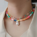 Bohemian resort soft terracotta rice bead clavicle chain colorful beaded pearl necklace casual and versatile double necklace.