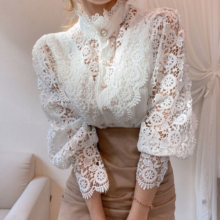 Women%202022%20Spring%20White%20Vintage%20Button%20Shirts%20Lace%20Patchwork%20Hollow%20Out%20Shirt%20Blouse%20Long%20Sleeve%20O-Neck%20Mesh%20Design%20Tops%20-%20Image%208