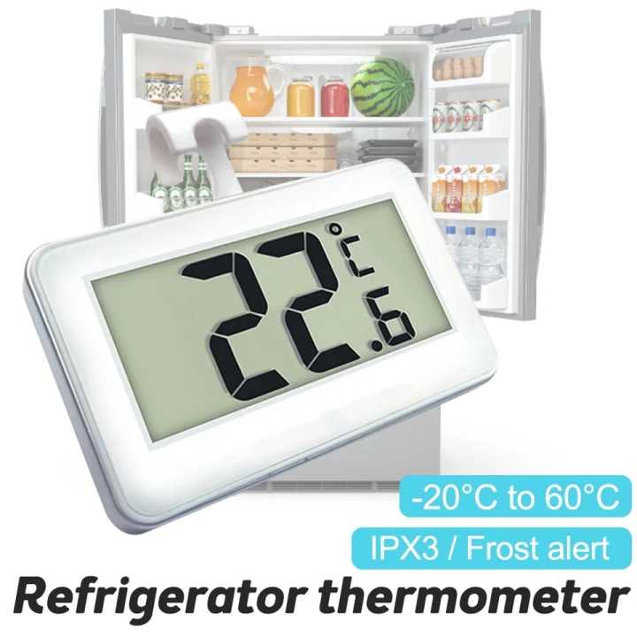 Digital Refrigerator Freezer Thermometer, Thermograph, Humidity Meter, IPX3 Waterproof, LCD Display, Wireless, Hanging Hook, Household