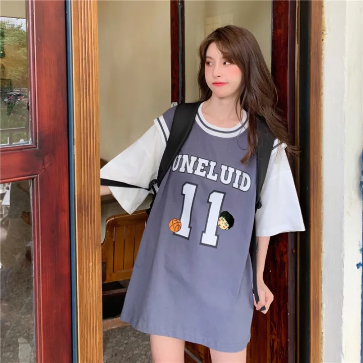 Fake%20Two%20Pieces%20Basketball%20WearTT-shirt%20Women's2022New%20Jersey%20Student%20Korean%20Style%20Loose%20Mid-Length%20Half%20Sleeveins-%20-%20Image%209