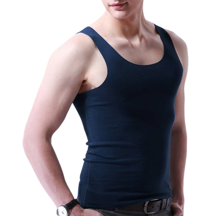 Plus%20Size%20Men%20Sporty%20Solid%20Color%20Sleeveless%20V%20Neck%20Slim%20Seamless%20Vest%20Tank%20Top%20-%20Image%202