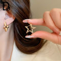 Simple Trendy Gold Lucky Star Hoop Earrings for Women Girl Fashion Jewelry Accessories. 