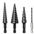 JAERBEE 4Pcs 3-12 4-12 4-20mm HSS Straight Groove Step Drill Bit Nitride Twist Drill Wood Metal Hole Cutter Core Drilling Tools.