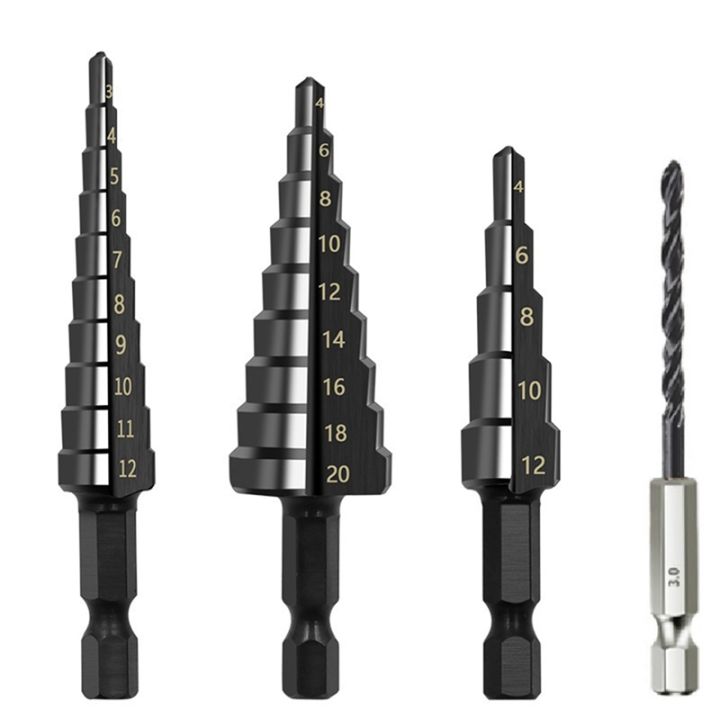 JAERBEE%204Pcs%203-12%204-12%204-20mm%20HSS%20Straight%20Groove%20Step%20Drill%20Bit%20Nitride%20Twist%20Drill%20Wood%20Metal%20Hole%20Cutter%20Core%20Drilling%20Tools%20-%20Image%202