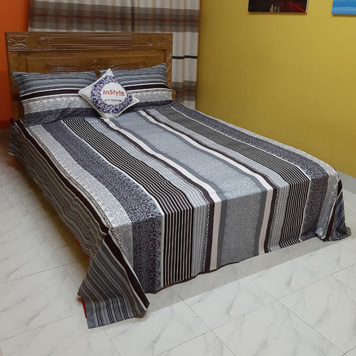 Multicolour Cotton King Size Bed sheet  With Two Pillow Cover - 3 pis Set-