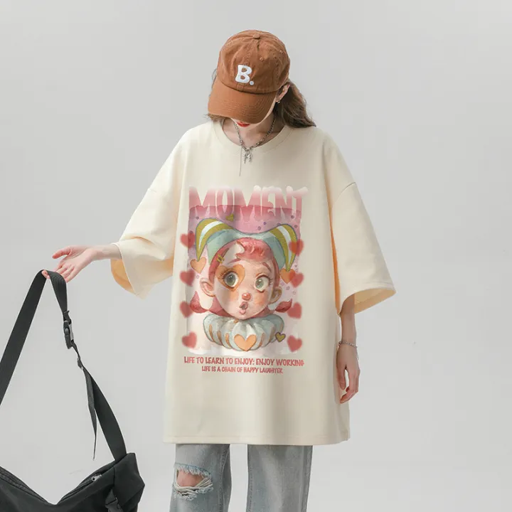 American%20fashion%20brandoversizeTravel%20Couple%20plus%20Size%20Summer%20Loose%20Trendy%20All-Match%20CartoonTWomen's%20T-shirt%20-%20Image%205