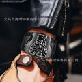 Foreign Trade Business Large Dial Men's Watch Personalized Double Time Zone Belt Digital Quartz Watch Three-Eye Six-Pin Wristwatch. 